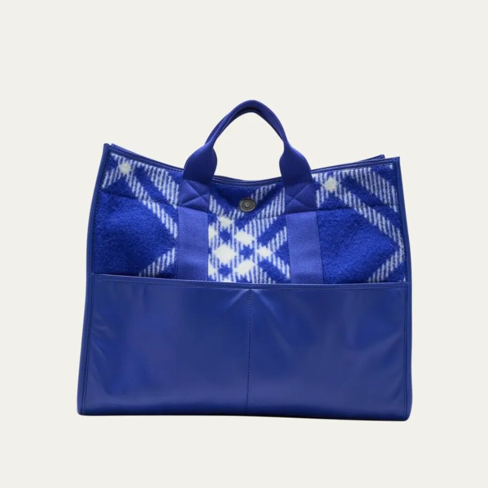 Burberry Check Wool and Leather Shopper Tote
